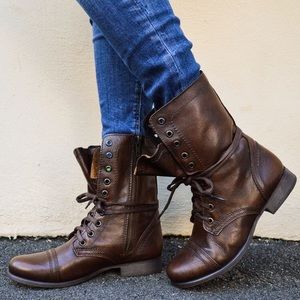 Steve Madden Combat Boots Troopa Brown Leather